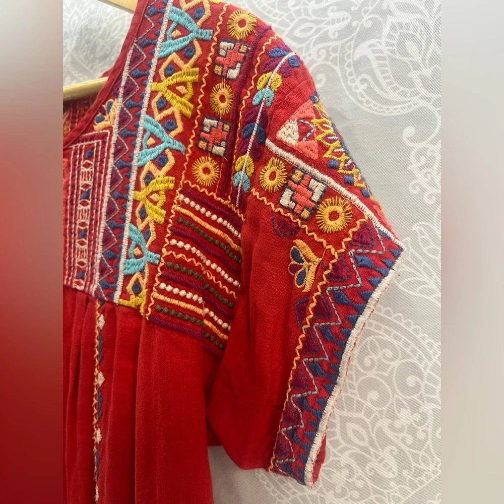 Johnny Was Red Embroidered Linen Dress/Tunic, Women’s Small; Beach Boho Beauty! - Picture 12 of 17